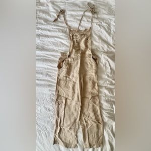 Free People Tan Linen Tie String Overalls [Sz. XS]